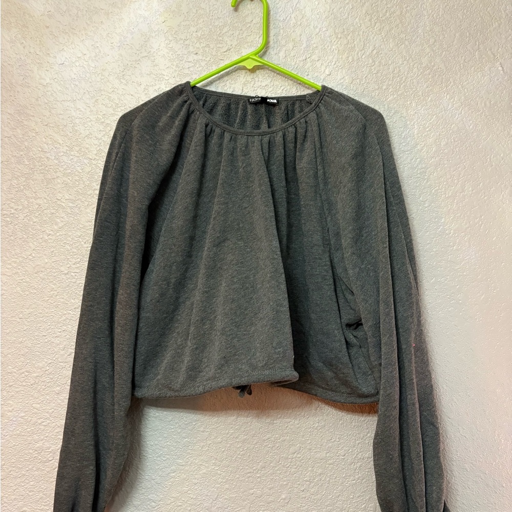 Fashion Nova Gray Long Sleeve Crop Blouse